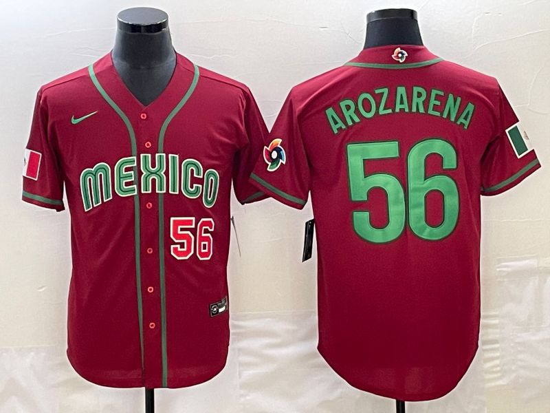 Men 2023 World Cub Mexico 56 Arozarena Red Nike MLB Jersey12